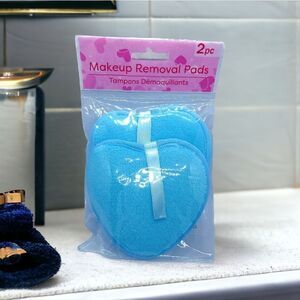 NEW Reusable Beauty Makeup Removal Pads ❤️ Blue Heart Shaped Plush Foam 2-pack